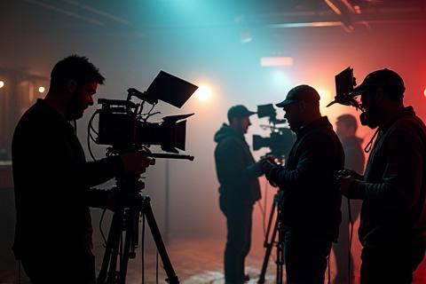 Camera crew filming backstage